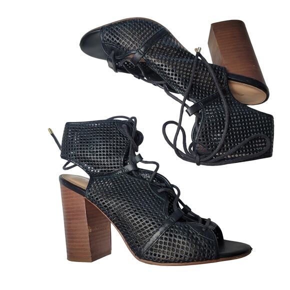 Aldo Alicya Perforated Lace Up Open Toe Block Heel Sandal, Size 8, EUC - Picture 9 of 11